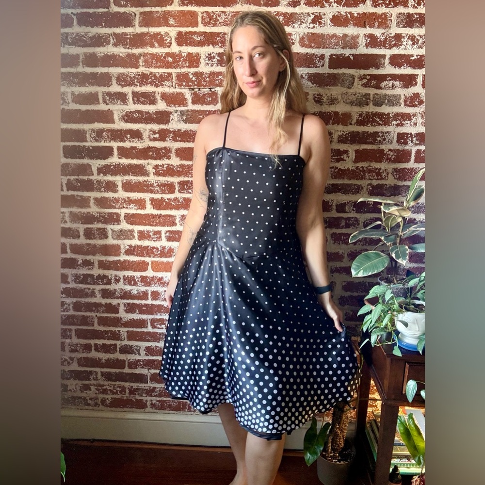 Y2K dressbarn black and white polka dot dress - tagged: 14